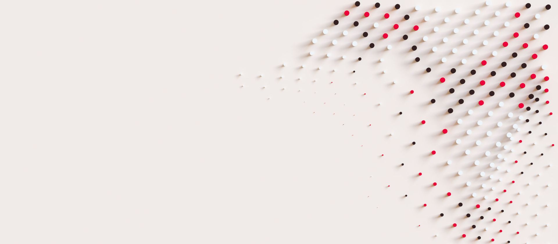 Gráfico dinámico con puntos rojos, blancos y negros que simbolizan el movimiento y la innovación en la gestión de cobros en EOS
