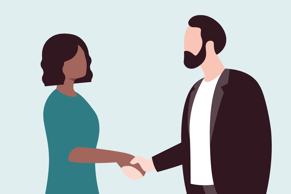 Ilustración de dos personas dándose la mano.